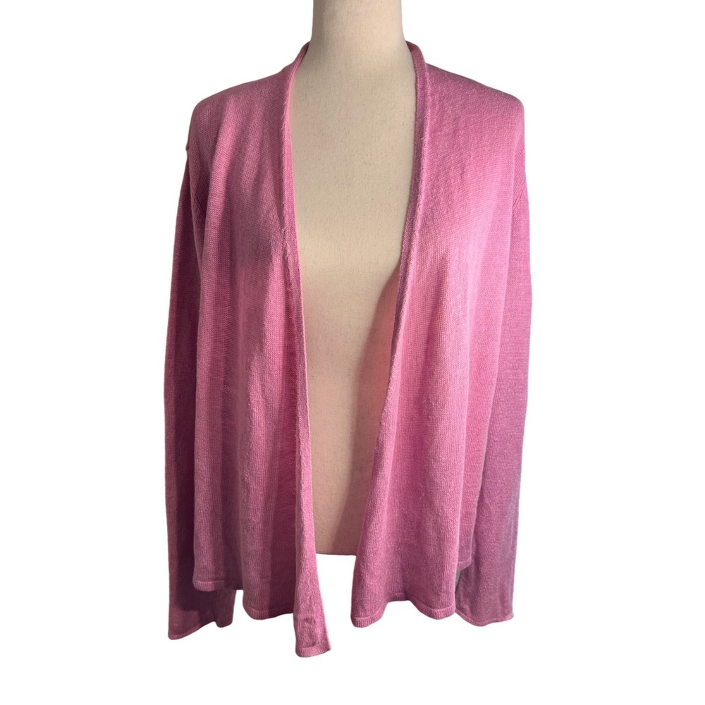 Eileen Fisher 100% Linen Open-Front Pink Cardigan Size Medium $268